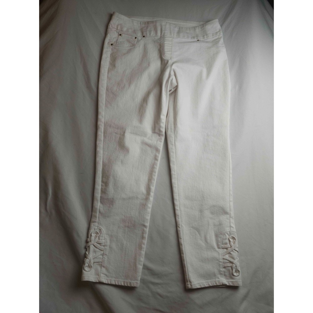 Ruby Rd Capri Pants Womens 8 White Lace Up Hem Preppy Coastal Grandma Summer‎